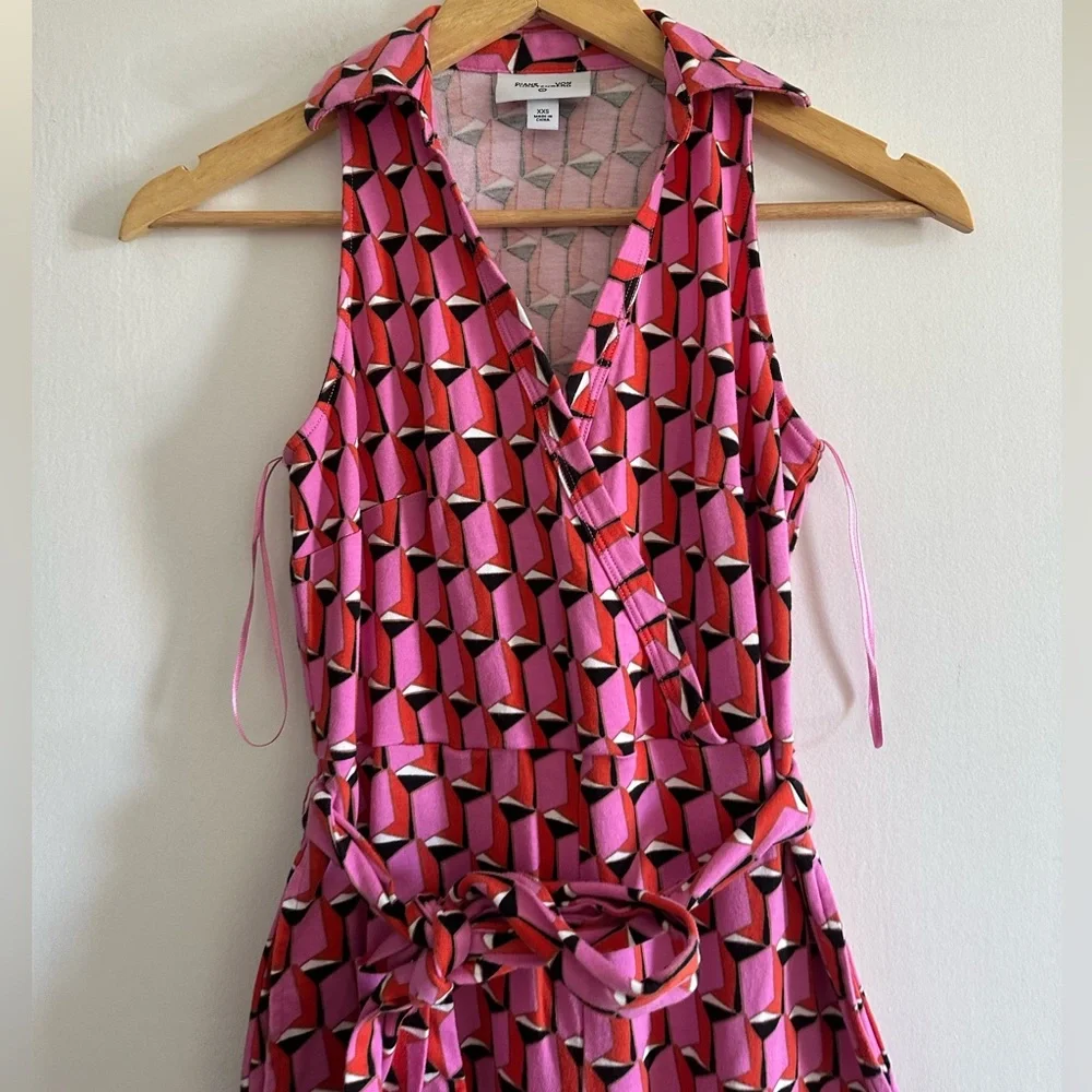 Diane Von Fürstenberg DVF X Target Pink Retro Wide Leg Collared Jumpsuit XXS - Picture 7 of 10